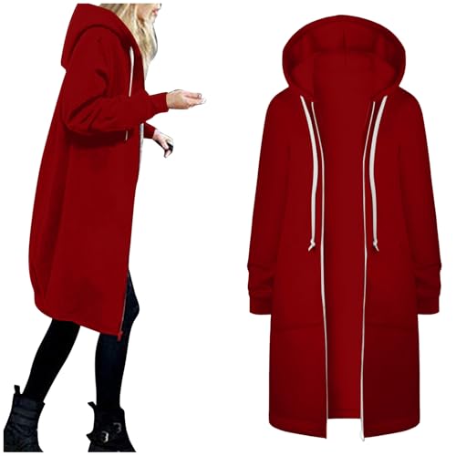 Generisch Sweatjacke Damen Lang Hoodies Größe S-5XL Kapuzenjacke mit Reißverschluss Kapuzenpullover Sweatshirt Kapuzenmantel Elegante Langarm Mantel Outwear Jacke von Generisch