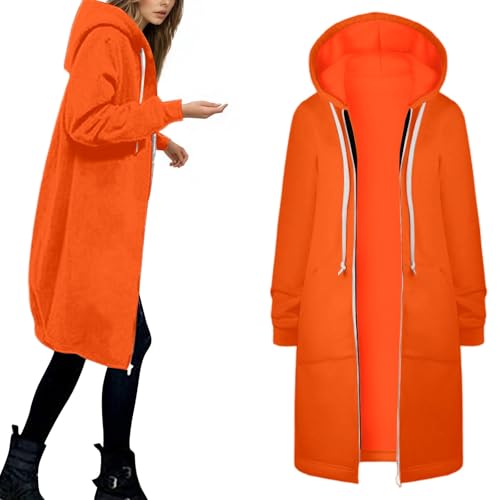 Generisch Sweatjacke Damen Lang Hoodies Größe S-5XL Kapuzenjacke mit Reißverschluss Kapuzenpullover Sweatshirt Kapuzenmantel Elegante Langarm Mantel Outwear Jacke von Generisch