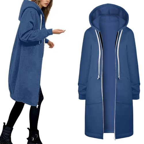 Generisch Sweatjacke Damen Lang Hoodies Größe S-5XL Kapuzenjacke mit Reißverschluss Kapuzenpullover Sweatshirt Kapuzenmantel Elegante Langarm Mantel Outwear Jacke von Generisch
