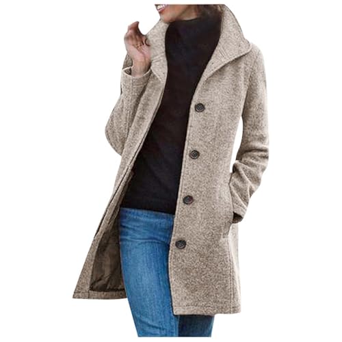 Generisch Sweatjacke Damen Mit Kapuze, Mantel Damen Jacke Lang Trenchcoat Elegant Wollmantel Herbstmantel Wintermantel Übergangsmantel Parka mit Reverskragen Strickjacke Einfarbig Windjacke von Generisch