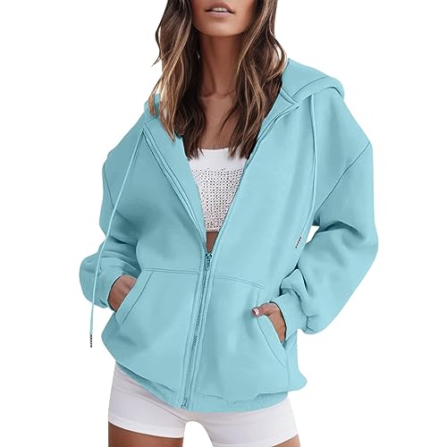 Generisch Sweatjacke Damen Mit Kapuze Damen Casual Reißverschluss Sweatshirt Langen Mantel Jacke Tops Mit Kapuze Oversize Sweatjacke Outwear Elegante Kapuzenpullover Herbst Winter Sweatjacket von Generisch