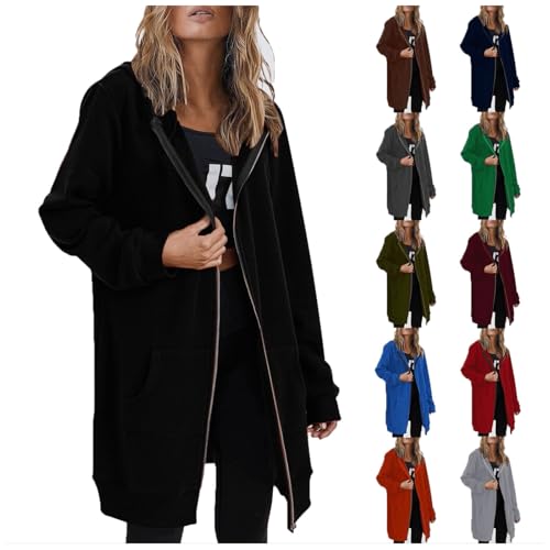 Generisch Sweatjacke Damen Mit Kapuze Lang Kapuzenpullover Zip Hoodie Jacke Herbst Winter übergangsjacke Oversize Sweatshirt Jacke Langarm Pullover Warm Fleecejacke Kapuzenjacke Reißverschluss Mantel von Generisch