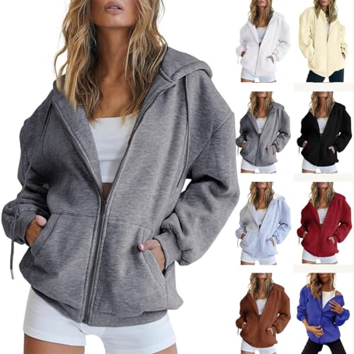 Generisch Sweatjacke Damen Mit Kapuze Oversize Kapuzenjacke Oversized Kapuzenpullover Herbst Winter Pullover Zip Up Hoodie Langarm Übergangsjacke Teenager Mädchen Y2K Jacke Hoodie College Jacke von Generisch