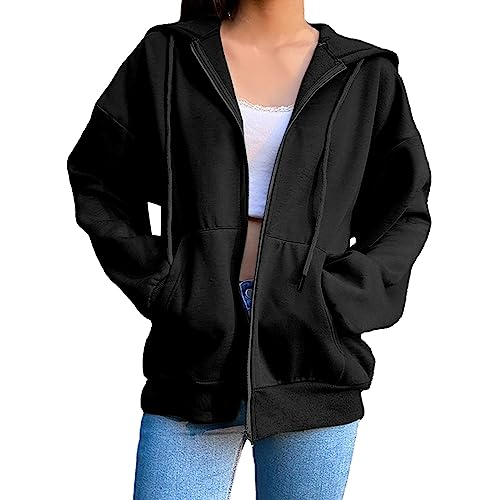 Generisch Sweatjacke Damen Mit Kapuze Zipper Hoodie - Oversize Übergangsjacke Dünne Kapuzenjacke Langarm Reißverschluss Sportjacke Leichte Casual Sweatshirt Jacke Mädchen Streetwear von Generisch