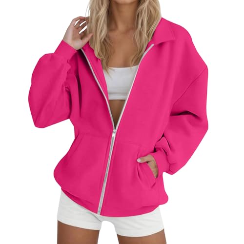 Generisch Sweatjacke Damen Ohne Kapuze Sportjacke Mit Taschen Übergangsjacke Einfarbig Laufjacke Winddicht Sweatshirt Langarm Mit Reissverschluss Übergangsjacken Frauen Locker Winterjacke Casual von Generisch