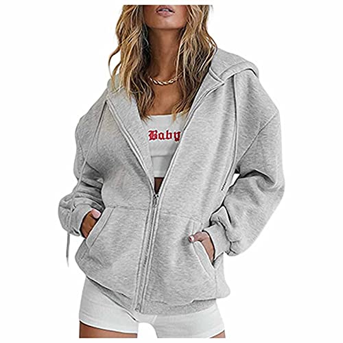 Generisch Sweatjacke Damen Oversize Sommer Sweatshirt Jacke Mit Kapuze - Baumwoll Zipper Hoodie Kapuzenjacke Langarm Sweatshirt Sport Style Casual Kapuzenpullover Mit Reißverschluss von Generisch