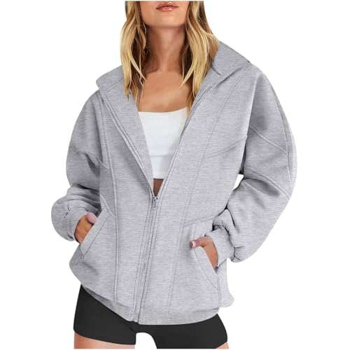 Generisch Sweatjacke Damen Strickjacke Übergangsjacke Jacke Pullover Sweatshirt mit Tasche Freizeit Einfarbig Winterjacke Baumwolle Oberteile Reißverschluss Mantel Grau XXL Generisch Sweatjacke Damen Strickjacke Übergangsjacke Jacke Pullover Sweatshirt mit Tasche Freizeit Einfarbig Winterjacke Baumwolle Oberteile Reißverschluss Mantel Grau XXL von Generisch