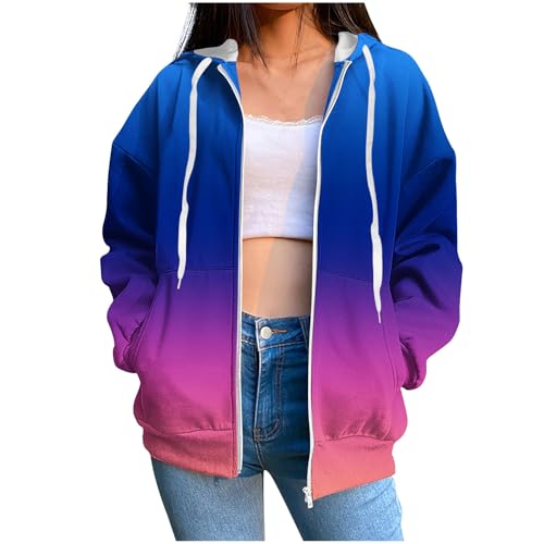 Generisch Sweatjacke Damen Übergangsjacke Locker Kapuzenjacke Oversized Sweatshirt Jacke mit Kapuze Sportlich Mantel Dünnes Fleece Winterjacke Lang Strickjacken Sportjacke Reißverschluss Streetwear von Generisch