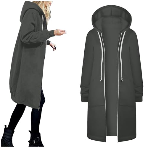 Generisch Sweatjacke Damen Zip Lang Kapuzenjacke Warm Fleecejacke mit Kapuze Langarm Hoodie Casual Lockere Kapuzenpullover mit Taschen Jacke Drawstring Winterjacke Modisch Streetwear von Generisch