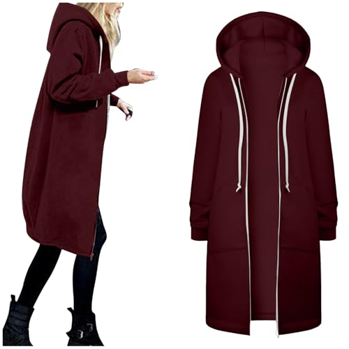 Generisch Sweatjacke Damen Zip Lang Kapuzenjacke Warm Fleecejacke mit Kapuze Langarm Hoodie Casual Lockere Kapuzenpullover mit Taschen Jacke Drawstring Winterjacke Modisch Streetwear von Generisch