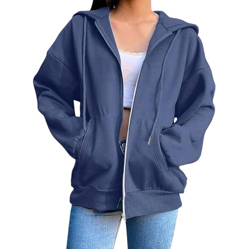 Generisch Sweatjacke Damen Zipper Hoodie Jacke Oversize mit Kapuze Y2K üBergangsjacke Kapuzenjacke Langarm Sweatshirt-Jacke Leichte Hoodies Casual Style Herbst Bomberjacke Freizeitjacke College Jacke von Generisch