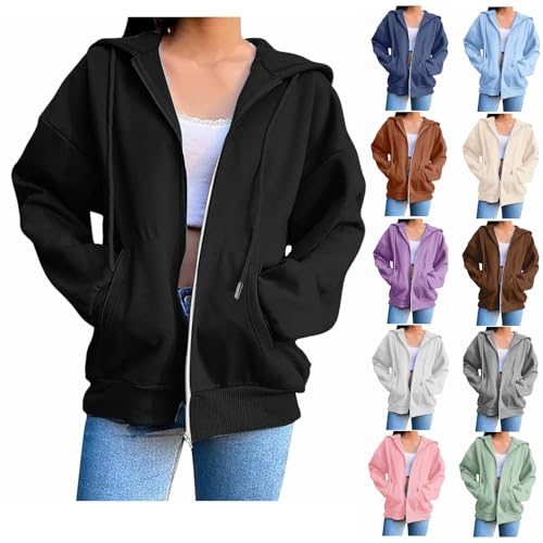 Generisch Sweatjacke Damen Zipper Hoodie Jacke Oversize mit Kapuze Y2K üBergangsjacke Kapuzenjacke Langarm Sweatshirt-Jacke Leichte Hoodies Casual Style Herbst Bomberjacke Freizeitjacke College Jacke von Generisch