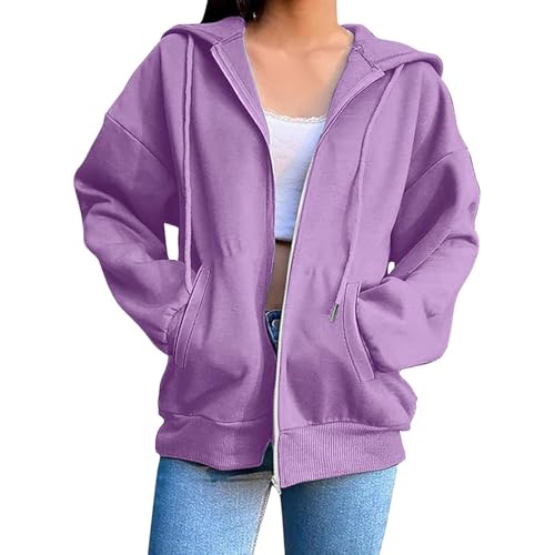 Generisch Sweatjacke Damen Zipper Hoodie Jacke Oversize mit Kapuze Y2K üBergangsjacke Kapuzenjacke Langarm Sweatshirt-Jacke Leichte Hoodies Casual Style Herbst Bomberjacke Freizeitjacke College Jacke von Generisch
