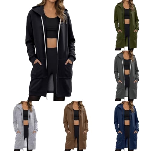 Generisch Sweatjacke Damen Zipper Hoodie Mit Kapuze Lang Herbst Winter Übergangsjacke Einfarbig Kapuzenjacke Langarm Kapuzenpullover Mit Reißverschluss Und Tasche Casual Sweatshirt Schwarz L von Generisch