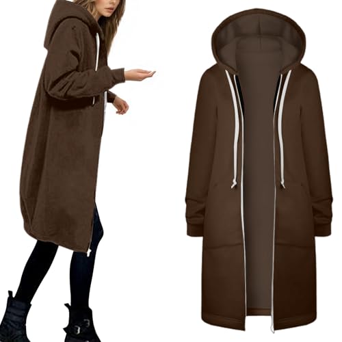 Generisch Sweatjacke Damen mit Kapuze, Oversized Pullover mit Reißverschluss Lang Übergangsjacke Langarm Mantel Zip Hoodie Herbst Sweatshirt Kapuzenjacke Trainingsjacke Hoody Kapuzenpullover, S-5XL von Generisch