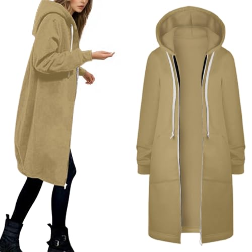Generisch Sweatjacke Damen mit Kapuze, Oversized Pullover mit Reißverschluss Lang Übergangsjacke Langarm Mantel Zip Hoodie Herbst Sweatshirt Kapuzenjacke Trainingsjacke Hoody Kapuzenpullover, S-5XL von Generisch