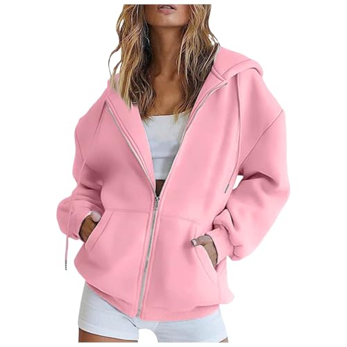 Generisch Sweatjacke Damen mit Kapuze, Oversized Pullover mit Reißverschluss Übergangsjacke Zip Hoodie Herbst Sportjacke Kapuzenjacke Trainingsjacke Hoody Kapuzenpullover, S-3XL von Generisch