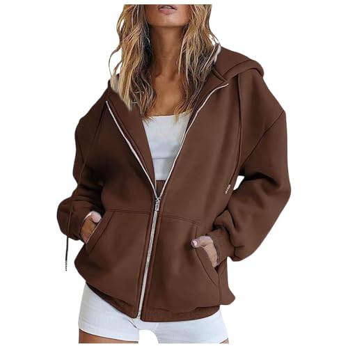 Generisch Sweatjacke Damen mit Kapuze, Oversized Pullover mit Reißverschluss Übergangsjacke Zip Hoodie Herbst Sportjacke Kapuzenjacke Trainingsjacke Hoody Kapuzenpullover, S-3XL von Generisch