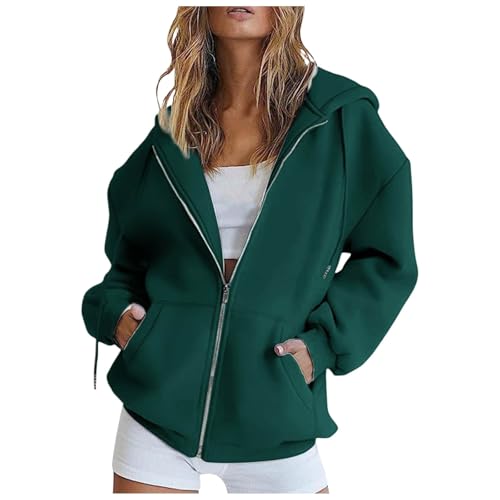 Generisch Sweatjacke Damen mit Kapuze, Oversized Pullover mit Reißverschluss Übergangsjacke Zip Hoodie Herbst Sportjacke Kapuzenjacke Trainingsjacke Hoody Kapuzenpullover, S-3XL von Generisch