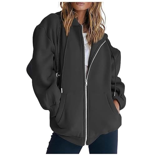 Generisch Sweatjacke Damen mit Kapuze, Oversized Pullover mit Reißverschluss Übergangsjacke Zip Hoodie Herbst Sportjacke Kapuzenjacke Trainingsjacke Hoody Kapuzenpullover, S-3XL von Generisch