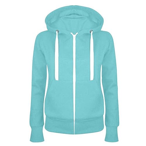 Generisch Sweatjacke Damen mit Kapuze Full Zip Baumwoll Hoodie Sweatshirt Jacke Elegant Einfarbig Kapuzenjacke Winter Übergangsjacke Sport Style College Jacke Leicht Trainingsjacke,Minzgrün,XXL von Generisch