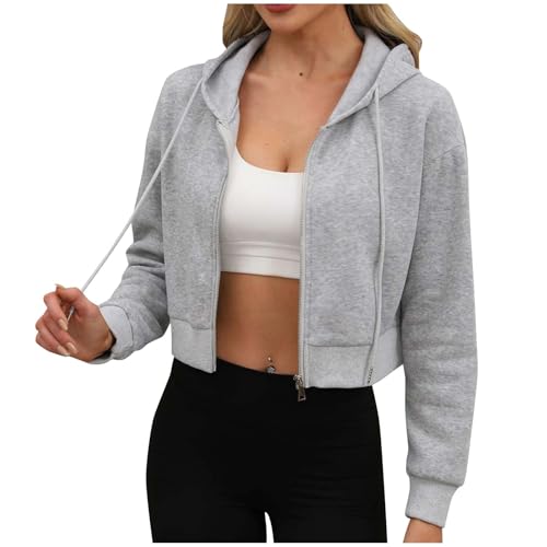 Generisch Sweatjacke Damen mit Kapuze Kurz Sweatshirt Einfarbig Hoodie Langarmshirt Fleece Zipper Sweatshirtjacke Herbst Winter Kapuzenpullover Sport Style Sweatshirtjacke Streetwear von Generisch