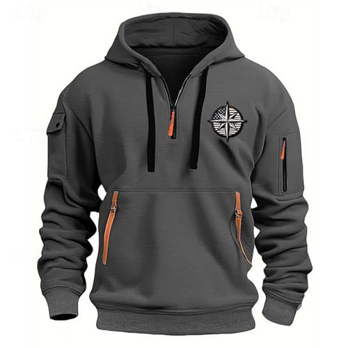 Generisch Sweatjacke Herren, Pullover Für Warme Weihnachts Reißverschluss Sweatshirt Jacke Herren Jogging Marken Sport Fleece Kapuzenpulli Dunkelgrau XL von Generisch