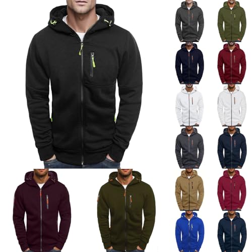 Generisch Sweatjacke Herren Dünne Kapuzenjacke Langarm Zipper Hoodie Jacke Regular Fit Kapuze Übergangsjacke Sweatshirt Jacke Kapuzenpullover mit Reißverschluss Casual Sportjacke Outdoorjacke von Generisch