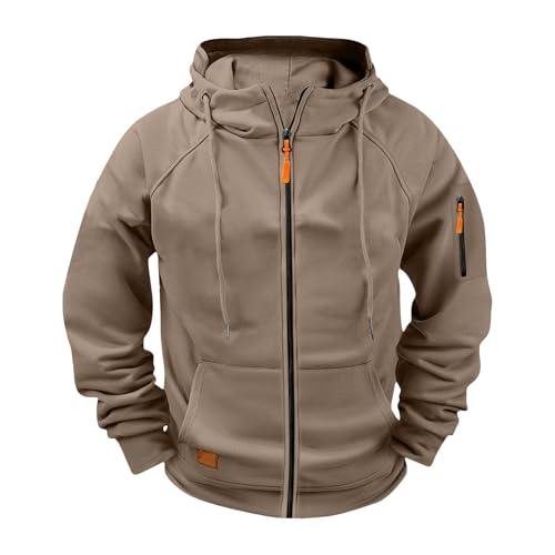 Generisch Sweatjacke Herren Hoodie Herren Reißverschluss Kapuzenjacke Sweatjacke Zip Sweater Casual Arbeitspullover Mit Taschen Und Reißverschluss-Armablage Kaffee XXL von Generisch