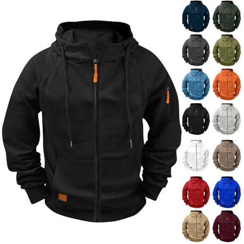 Generisch Sweatjacke Herren Hoodie Herren Reißverschluss Kapuzenjacke Sweatjacke Zip Sweater Casual Arbeitspullover Mit Taschen Und Reißverschluss-Armablage Schwarz L von Generisch