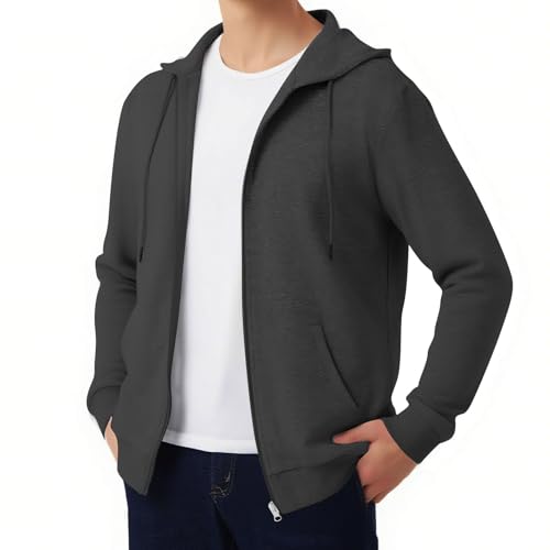 Generisch Sweatjacke Herren Langarm Kapuzenjacke mit Zipper Simple Einfarbige Outdoorjacke Große Größen Sportjacke Herbst Winter Übergangsjacke Freizeit Jacke für Männer Slim Fit Kapuzenpullover von Generisch