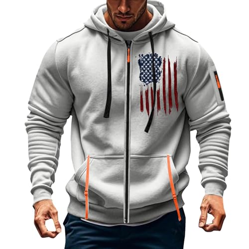 Generisch Sweatjacke Herren Mit Kapuze Und ReißVerschluss Kapuzenjacke Hoodie - Oversize Sport Fitness Training Kapuzenshirt Flagge Druck Sweatshirts Kapuzenpullover Mit Taschen üBergangsjacke von Generisch