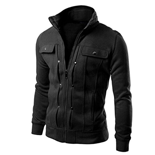 Generisch Sweatjacke Herren Ohne Kapuze, Übergangsjacke Winter Herbstjacke Fliegerjacke Bomberjacke Army Feldjacke Cargo Männer Blouson Windbreaker Mit Tasche Jackets (3XL, Black) von Generisch