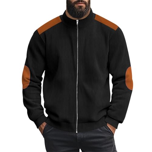 Generisch Sweatjacke Herren Ohne Kapuze Baumwolle, Übergangsjacke Mit Reißverschluss Und Stehkragen Sweatshirt Cord Sweatshirtjacke Einfarbig Flicken Bomberjacke Leichter Bequeme Sportjacke von Generisch