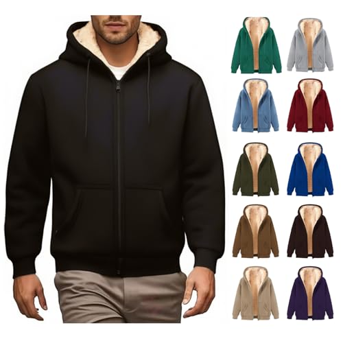 Generisch Sweatjacke Herren Warm Hoodie Winter Outdoor Kapuzenjacke mit Taschen und ReißVerschluss Fleecejacke Jogging Lockerer Kapuzenpullover Classic Casual Winterjacke Männer Bequeme Sportjacke von Generisch