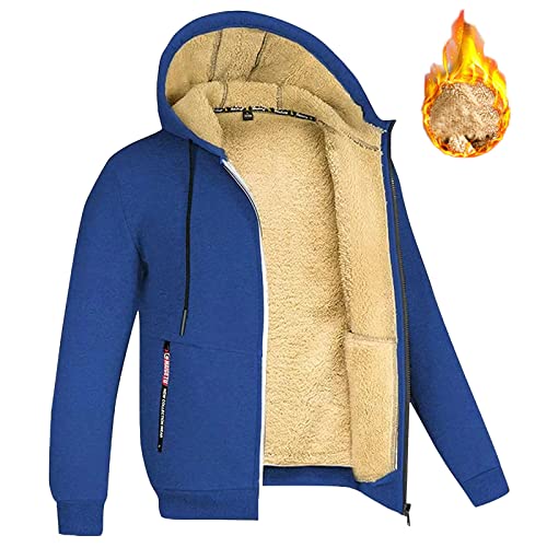 Generisch Sweatjacke Herren mit Kapuze Lammwolle Kurzjacke Warme Fleece Futter Reißverschluss Winterjacke Verdickte Winter Mantel Winddicht Casual Outdoor Sport Kapuzejacke (BU1, L) von Generisch