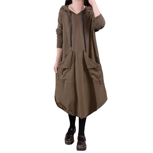 Generisch Sweatkleid Damen Große Größen Lang Elegant Hoodie Kleid Herbstkleid Bequem mit Kapuze Longpullover Winterkleid Lässiges Langarm Pulloverkleid Weich Oversize Kapuzenpullover Pullover Kleid von Generisch