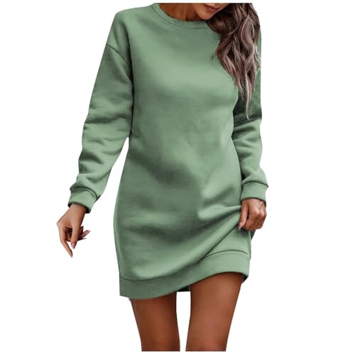 Generisch Sweatkleid Damen Große Größen mit Kapuze Pulloverkleid Winterkleid Weich Lang Langarm Longpullover Hoodie Kleid Lässiges Elegant Herbstkleid Bequem Einfarbig Kapuzenpullover Pullover Kleid von Generisch