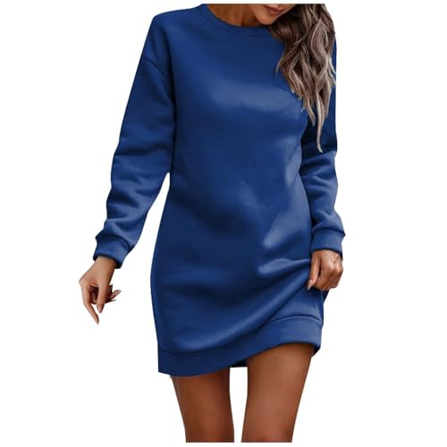 Generisch Sweatkleid Damen Große Größen mit Kapuze Pulloverkleid Winterkleid Weich Lang Langarm Longpullover Hoodie Kleid Lässiges Elegant Herbstkleid Bequem Einfarbig Kapuzenpullover Pullover Kleid von Generisch