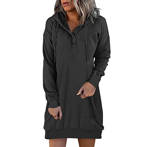 Generisch Sweatkleid Damen Lang Große Größen Pulloverkleid Hoodie Kleid Langarm Lässiges Tunikakleid Weich und Bequem Winterkleid Sweatshirtkleid mit Kapuze Einfarbig Oversize von Generisch