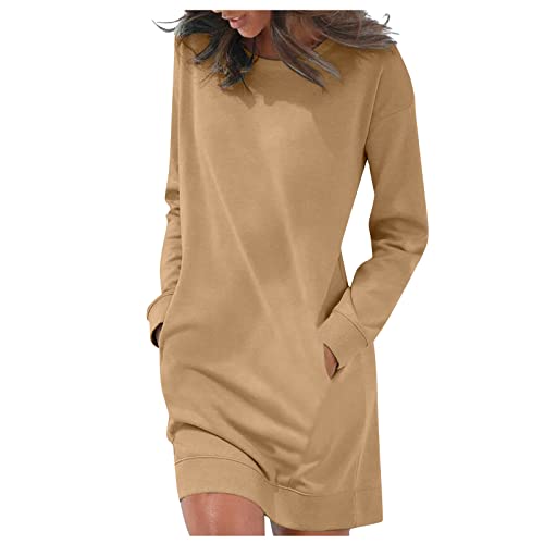 Generisch Sweatkleid Damen Langarm Ohne Kapuze Kleid Winter Damen Elegant Blusenkleid Damen Winter Langarm Damenkleider Leicht Mit Taschen Herbstkleid Kurz Rundhalsausschnitt Sweatkleid Einfarbig von Generisch