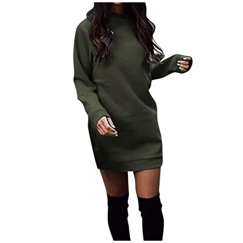 Generisch Sweatkleid Damen Langarm Ohne Kapuze Pulloverkleid Damen Lang Kleider Damen Elegant Longshirt Sweatshirtkleid Frühling Winter Tunika Sportkleid Rundhals Damenkleider Einfarbig Winterkleid von Generisch