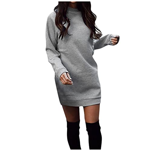 Generisch Sweatkleid Damen Langarm Ohne Kapuze Pulloverkleid Damen Lang Kleider Damen Elegant Longshirt Sweatshirtkleid Frühling Winter Tunika Sportkleid Rundhals Damenkleider Einfarbig Winterkleid von Generisch