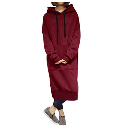 Generisch Sweatkleid Damen Langarm Oversized: Sweatshirt Jacke Damen Mit Kapuze Lang - Hoodie Coat Mit Taschen Und Kapuze Casual Hoodie-Kleid Pullover Warme Lange-Tops Sweatjacke Jumper Pulli Kleider von Generisch