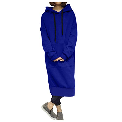 Generisch Sweatkleid Damen Langarm Oversized: Sweatshirt Jacke Damen Mit Kapuze Lang - Hoodie Coat Mit Taschen Und Kapuze Casual Hoodie-Kleid Pullover Warme Lange-Tops Sweatjacke Jumper Pulli Kleider von Generisch