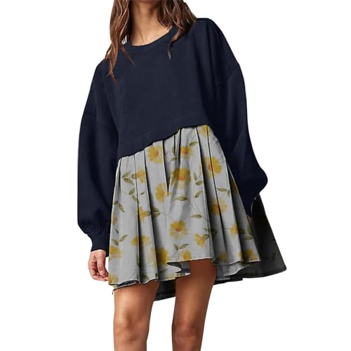 Generisch Sweatkleid Damen Oversized Sweatshirt Kleider Langarm Rundhalsausschnitt Pullover Tops Relaxed Fit Sweatshirt Dress Women Hoodie Sweatshirts Mini Dress von Generisch