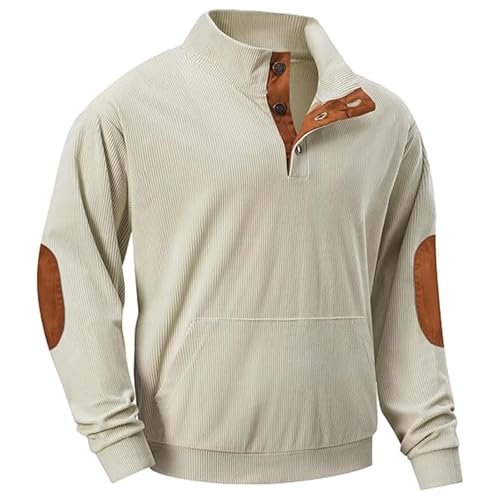 Generisch Sweatpullover Herren Ohne Kapuze Sweatshirt Herren Baumwolle XXL Sweatjacke Spleißen Farbblock Freizeitjacke Wasserdicht Trainingsjacke Mit Knöpfen Übergangsjacke Mit Taschen Outdoorjacke von Generisch