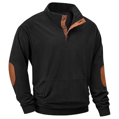 Generisch Sweatpullover Herren Ohne Kapuze Sweatshirt Herren Baumwolle XXL Sweatjacke Spleißen Farbblock Freizeitjacke Wasserdicht Trainingsjacke Mit Knöpfen Übergangsjacke Mit Taschen Outdoorjacke von Generisch