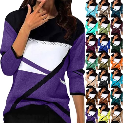 Generisch Sweatshirt Basic Rundhals Langarmshirt Pullover Damen Winter Damen Pullover Herbst Winter Langarm Sportshirt Damen Pullover Große Größen Damen Vintage Pullover Damen von Generisch