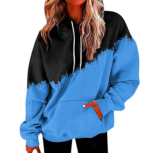 Generisch Sweatshirt Damen Oversized Pullover Hoodie Y2k, Farbblock Farbvarianten Kapuzenpullover mit Kordelzug und Taschen, Langarm Locker Bequem Kapuzenjacke, 2024 Winter Übergangs Hoody Oberteile von Generisch
